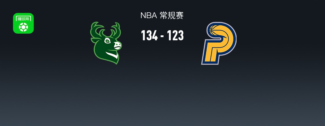 NBA战报：雄鹿134-123步行者，内史密斯空砍32分